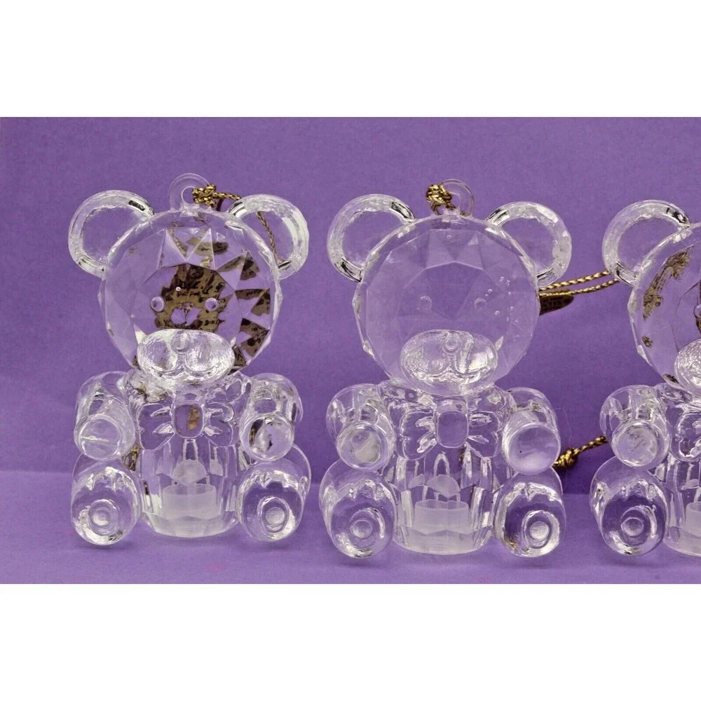 Bear Light Covers Silvestri Set of 4 Acrylic Crystal Cut Design Ornaments VTG
